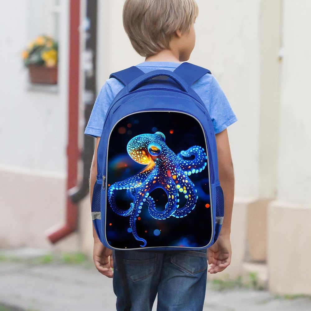 Kids Backpack, 3D Reflective Cartoon, 600D Polyester & Dual Zippers, 17" Bookbag with Ergonomic Design for boys & girls age 6-18, Octopus Space Style for school Children Kids - Image 6