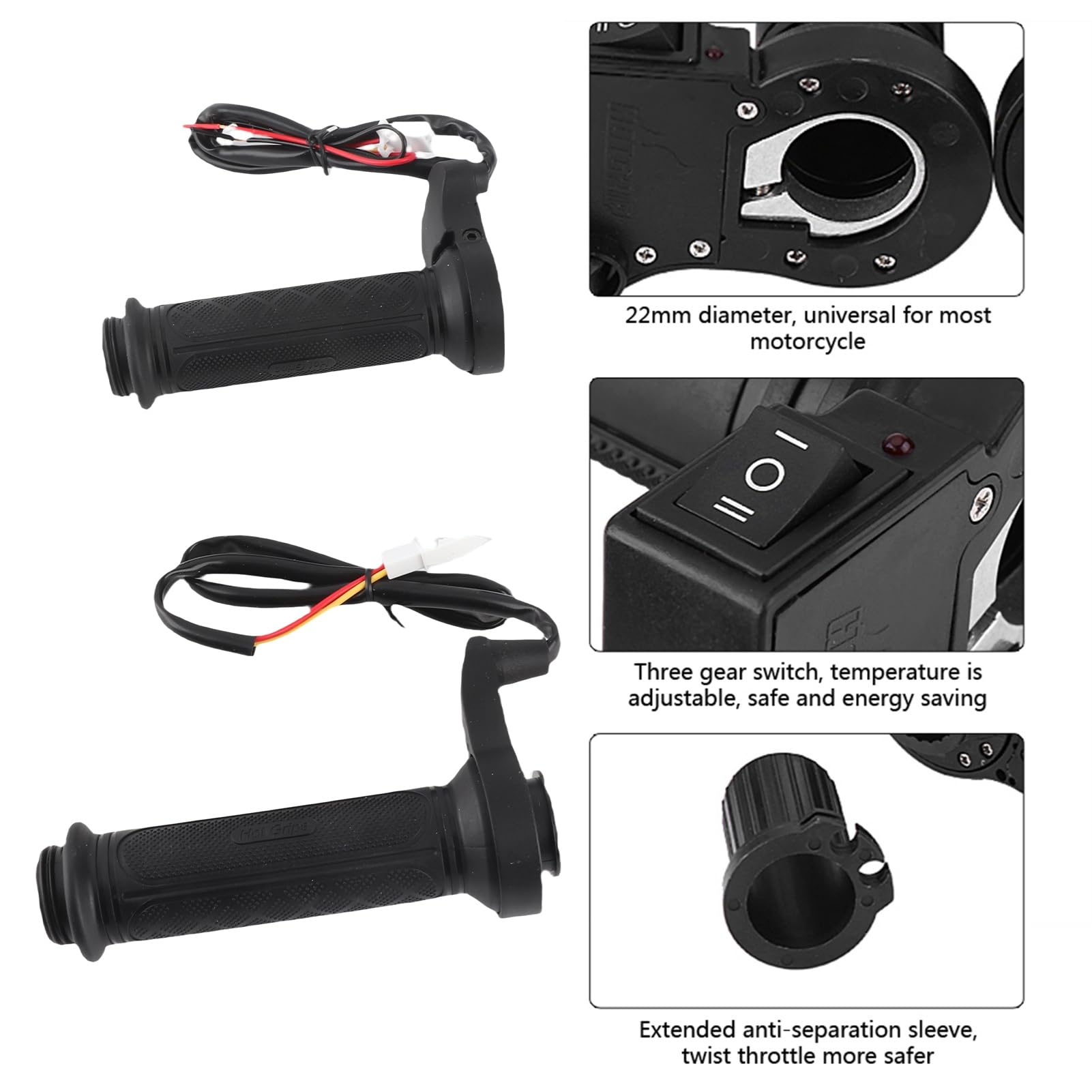 Manopole Moto, 1 Paio 22mm (7/8") Elettrico Riscaldato Caldo Manopole Manubrio per Moto/Bici/ATV, Plastica, Nero