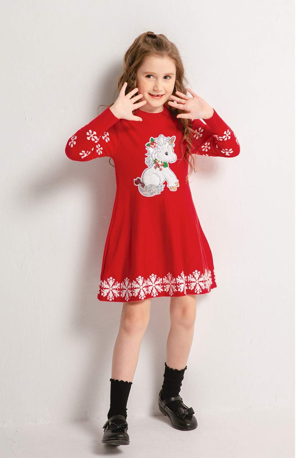 SMILING PINKER Vestidos de niña de manga larga de Navidad para niños de punto casual ciervo para vestido columpio otoño invierno