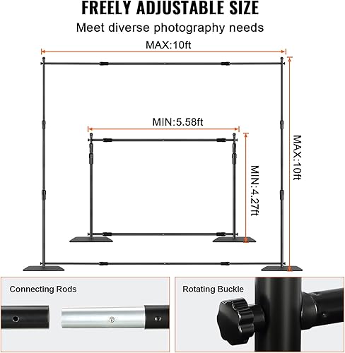 Miniatura 3 de VEVOR Soporte de fondo ajustable resistente de 10 x 10 pies con base de acero, kit de soporte para fotografía de fiestas, bodas, estudio de video