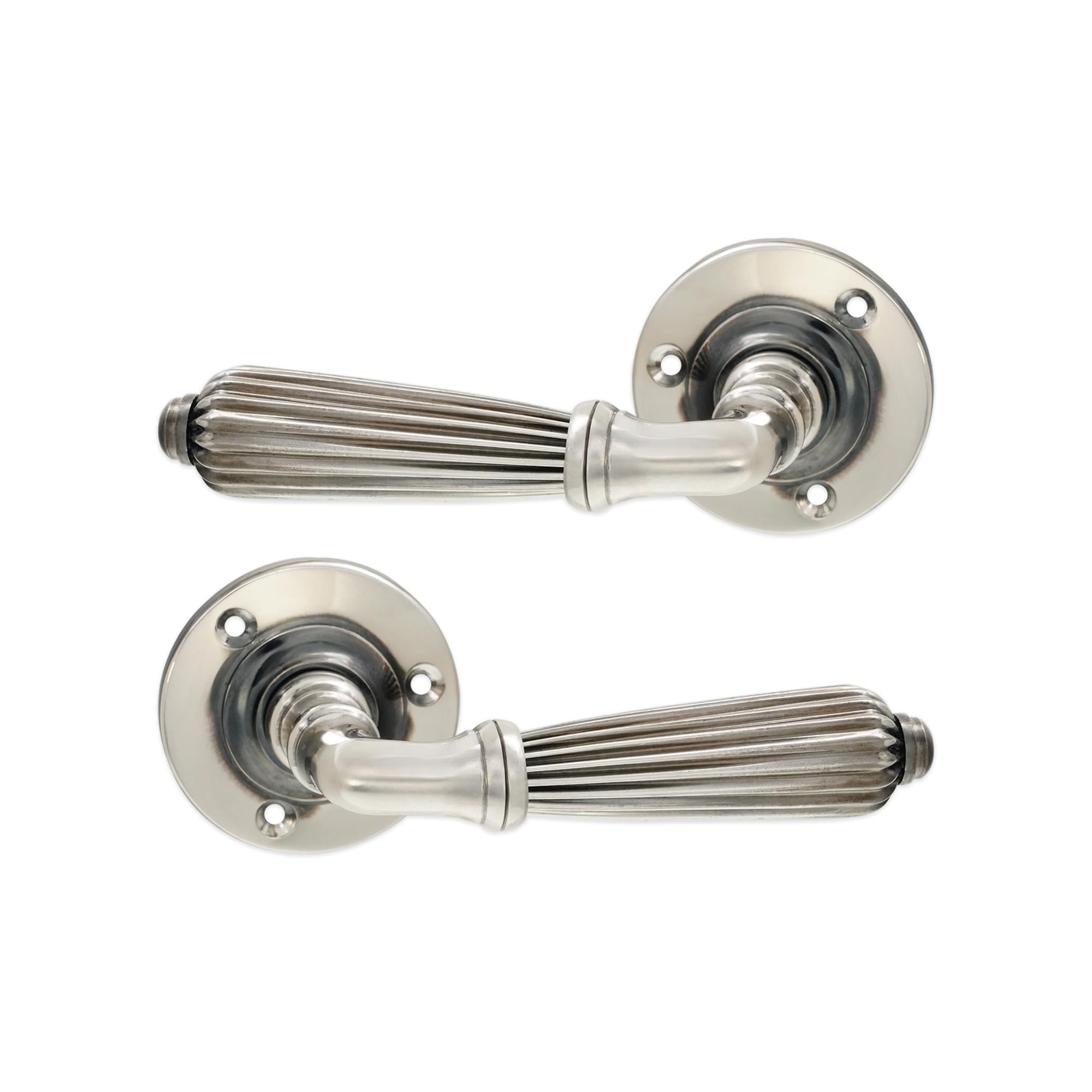 Infinity Decor Reeded Lever Door Handle on Rose Set- Aged Brass & Aged Nickel Mortice Door Handles from Regency Period Style (Aged Nickel)