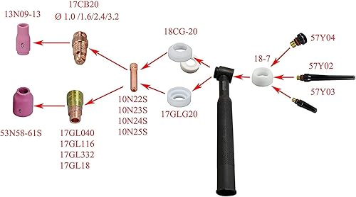 Miniatura 4 de RIVERWELD TIG Stubby Gas Lens Collet Cuerpos 17GL332 10N24S 332 '' 0.094 in Surtido tamaño kit para QQ300 PTA DB SR WP 17 18 26 TIG Antorcha de