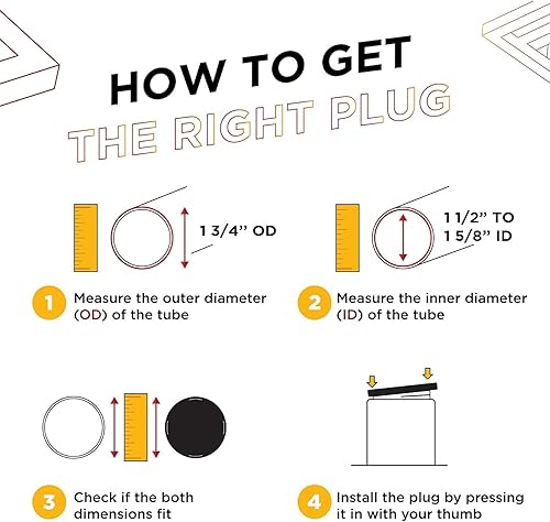 Vista 61 de Prescott Plastics Tapas de plástico acanaladas de 2 pulgadas (2.000 in) de diámetro exterior, tapas redondas de tubo de metal negro, inserciones