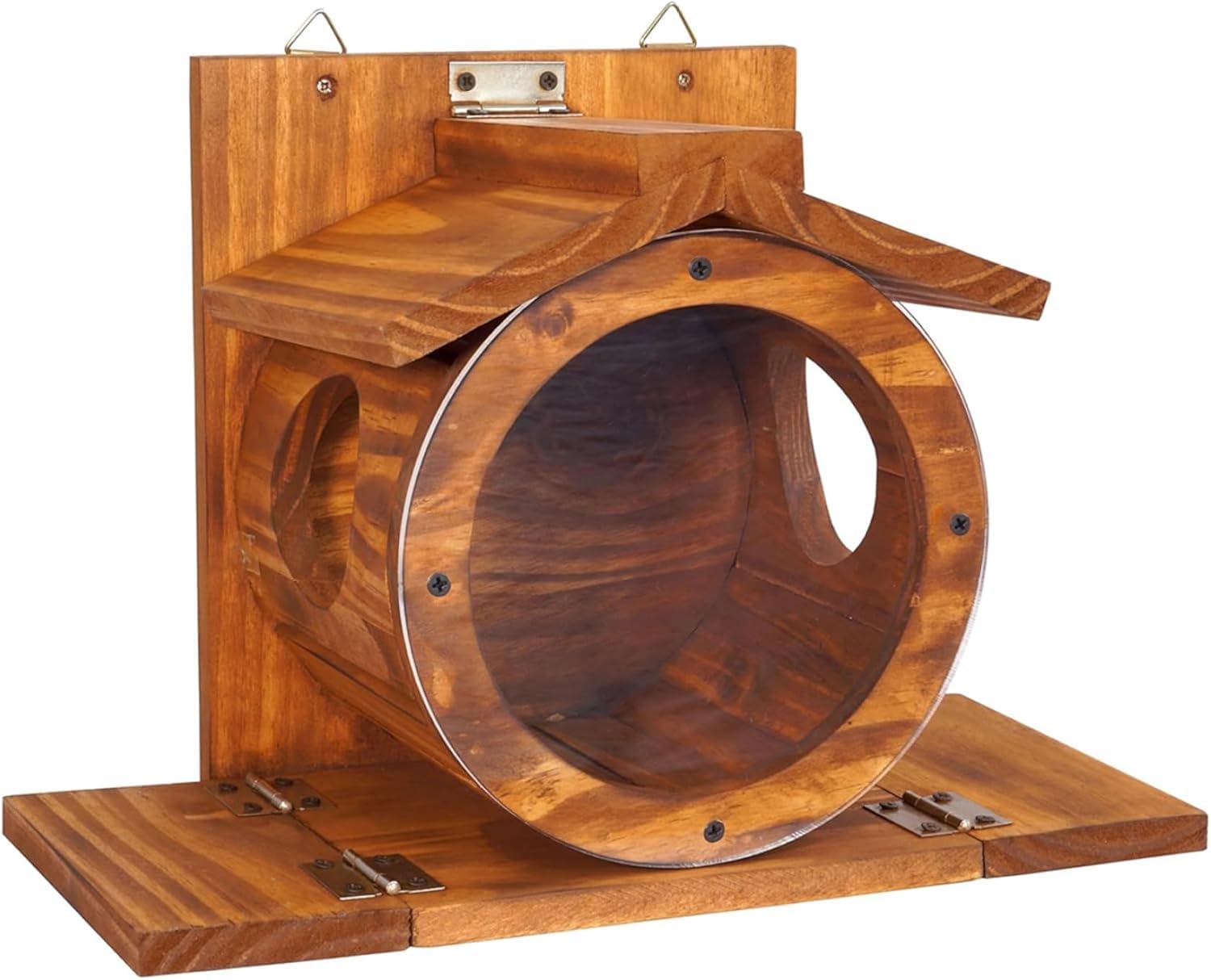 Mangiatoia per scoiattoli per esterni, mangiatoia per scoiattoli in legno a parete con frontale visibile, facile da riempire, stazione di alimentazione per recinzioni per alberi, mangiatoie per