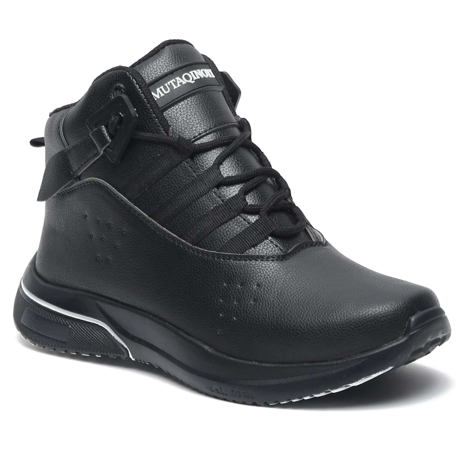 MUTAQINOTI Mens Sneaker Casual Style High Top Vegan Leather Shoes for Boys Ideal for Running Walking College Dancing (British Black) (Size- 10 UK) (SNKSWJB) (B0BZCW97CD) Amazon Price History, Amazon Price Tracker