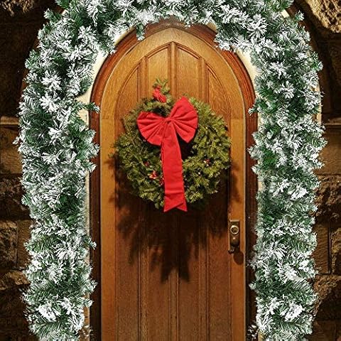 FlowersSea 6ft Christmas Garland Decoration Snow Tipped Green Pine Xmas Festive Wreath for Stair Fireplaces (Green) Cover