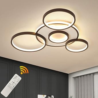 LED Ceiling Light | Modern 5-Rings Living Room Ceiling Lamp | Black Round Circle 58W/ 70cm | Bedroom Ceiling Lamps Fixture | 2700K-6500K Dimmable With Remote Control | Restaurant Indoor Ceiling Lamp [Energy Class A]