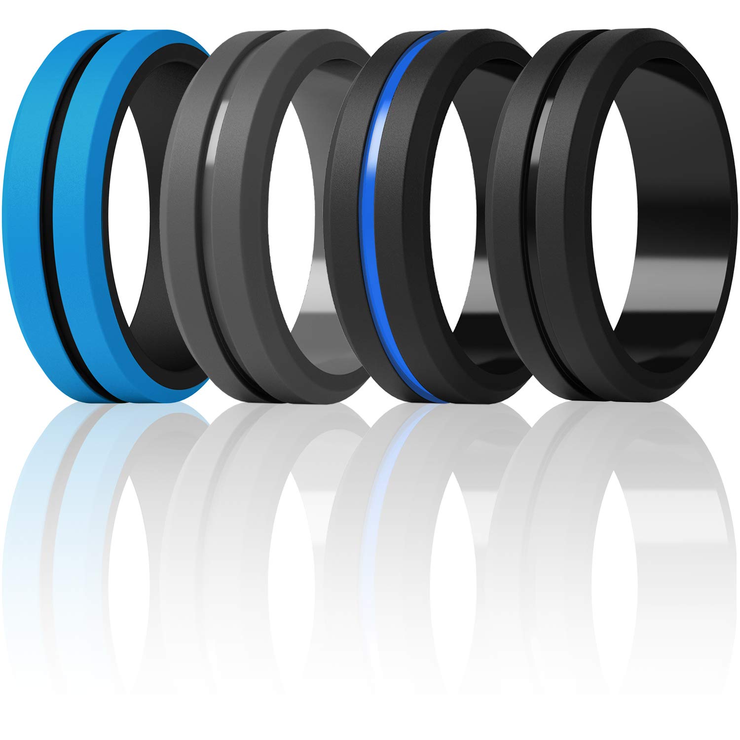 ThunderFit Silicone Wedding Rings for Men,7 Rings,4 Rings,1 Ring Brushed Top Middle Engraved Line Rubber Engagement Bands,8.2mm Width 2.5mm Thickness, 13.5,14 (22.69mm), Silicone, No Gemstone