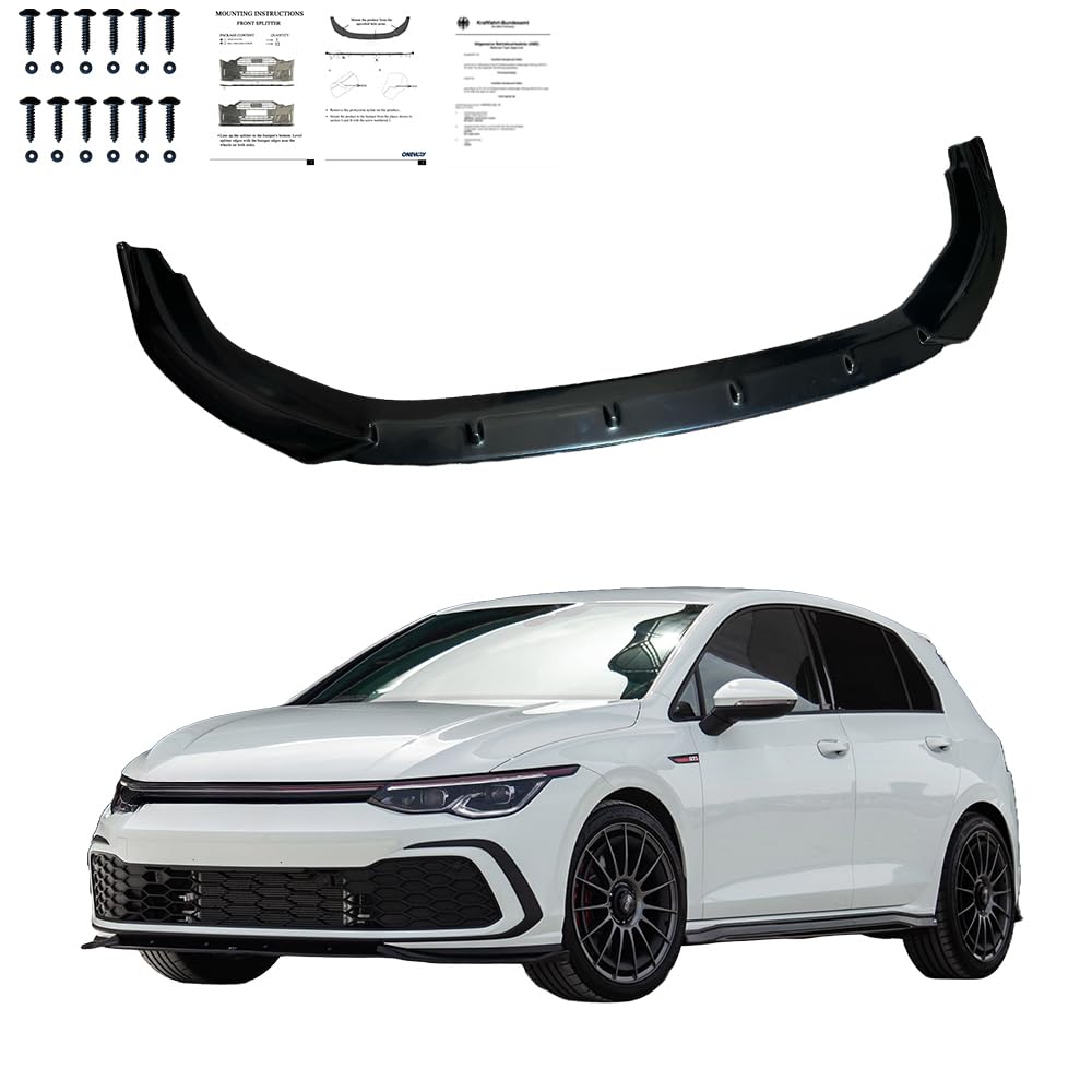 Frontlippe Frontspoiler kompatibel mit VW VOLKSWAGEN Golf 8 GTI GTE R Line 2020-2024 mit ABE TÜV Schwarz Glänzend