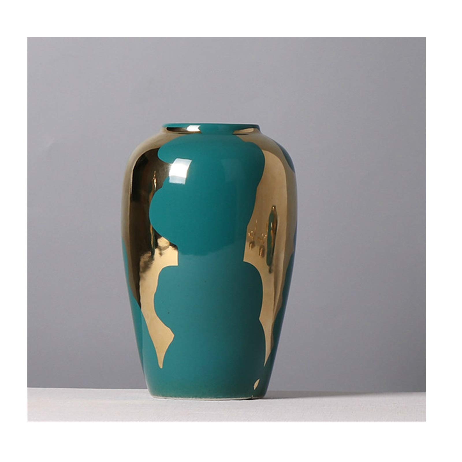asdchZen Vases Creativity Golden Vase Chinese Style Ceramic Vase Modern Home Flower Arrangement Accessories With Cover Copper Crafts Decoration Vases For Decor,15.5x25cm