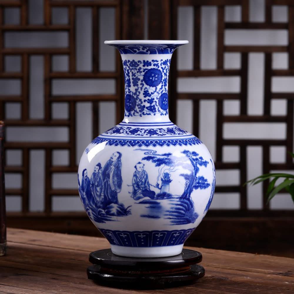asdchZen Chinoiserie Jingdezhen Blue And White Porcelain Flower Vase, 11 Inches, Chinese Bottle Vase For Living Room, Home Decor, Office, Table Centerpiece,A