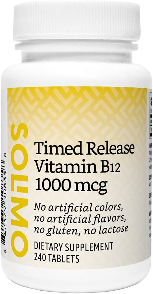 Amazon Brand - Solimo Timed Release Vitamin B12 1000 mcg - Normal Energy Production and Metabolism, Immune System Support - 8 Month Supply (240 Tablets)