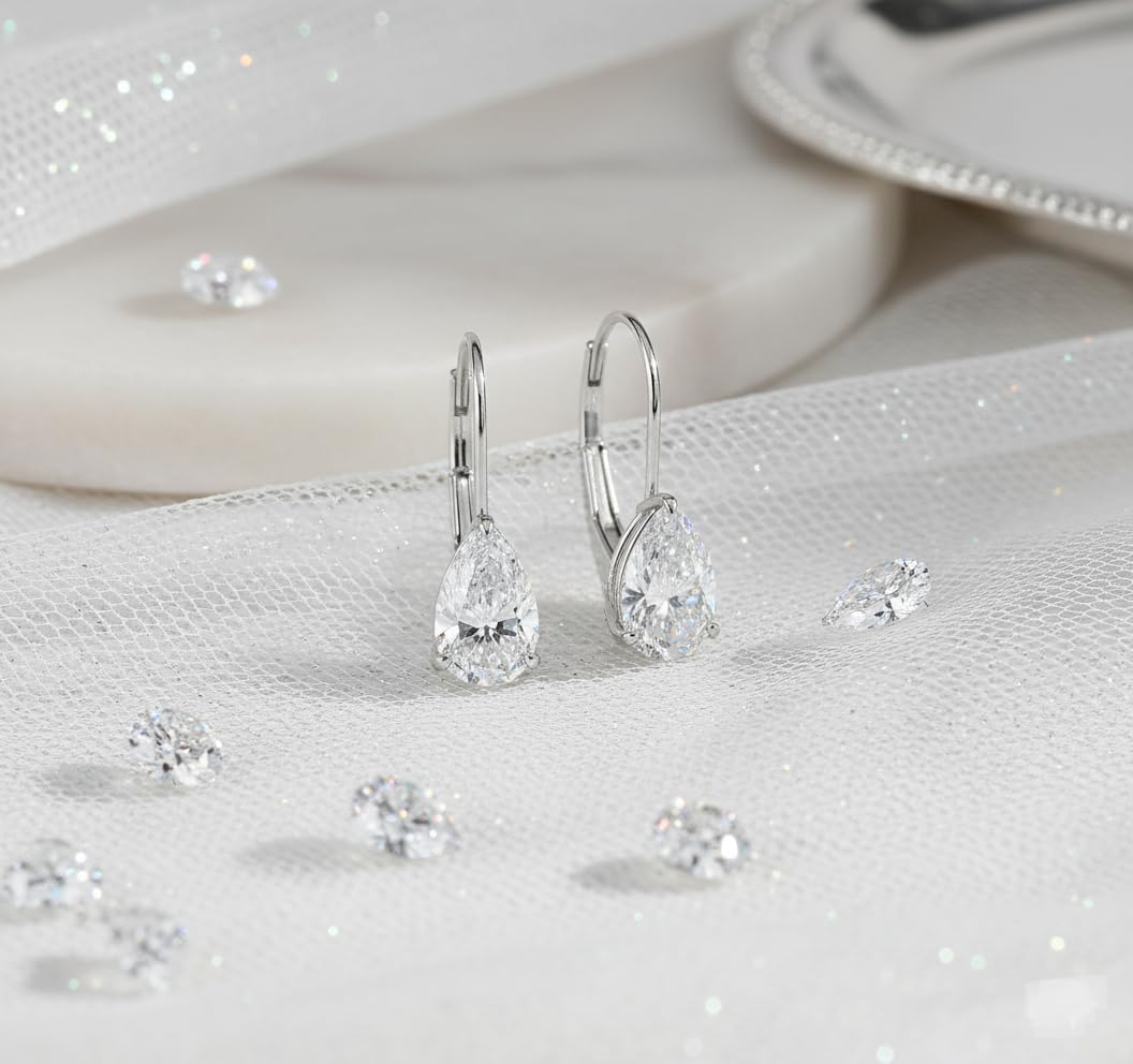 Lever Back Earrings for Women IGI Certified 1/2 To 5 Carat Lab Grown Diamond Solitaire Drop Dangle Earrings in 14K Gold/Silver (E-F-G, VS1-VS2, 0.50-5 Ctw)