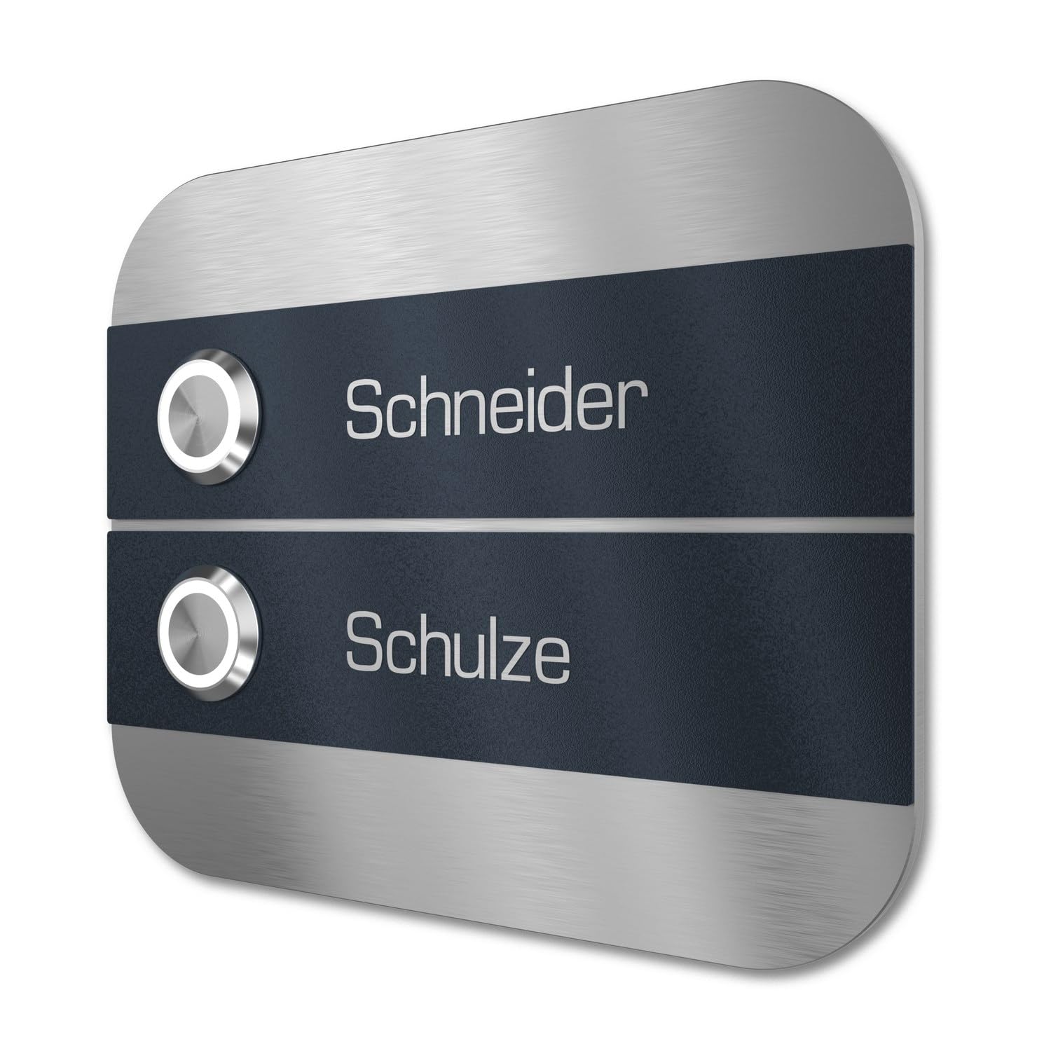 Mehrfamilien Türklingel mit LED Taster 2 Namen Gravur - V2A Edelstahl Klingel 140x115 mm - Unterputz wählbar Aufputz für Haustür Zweifamilienhaus