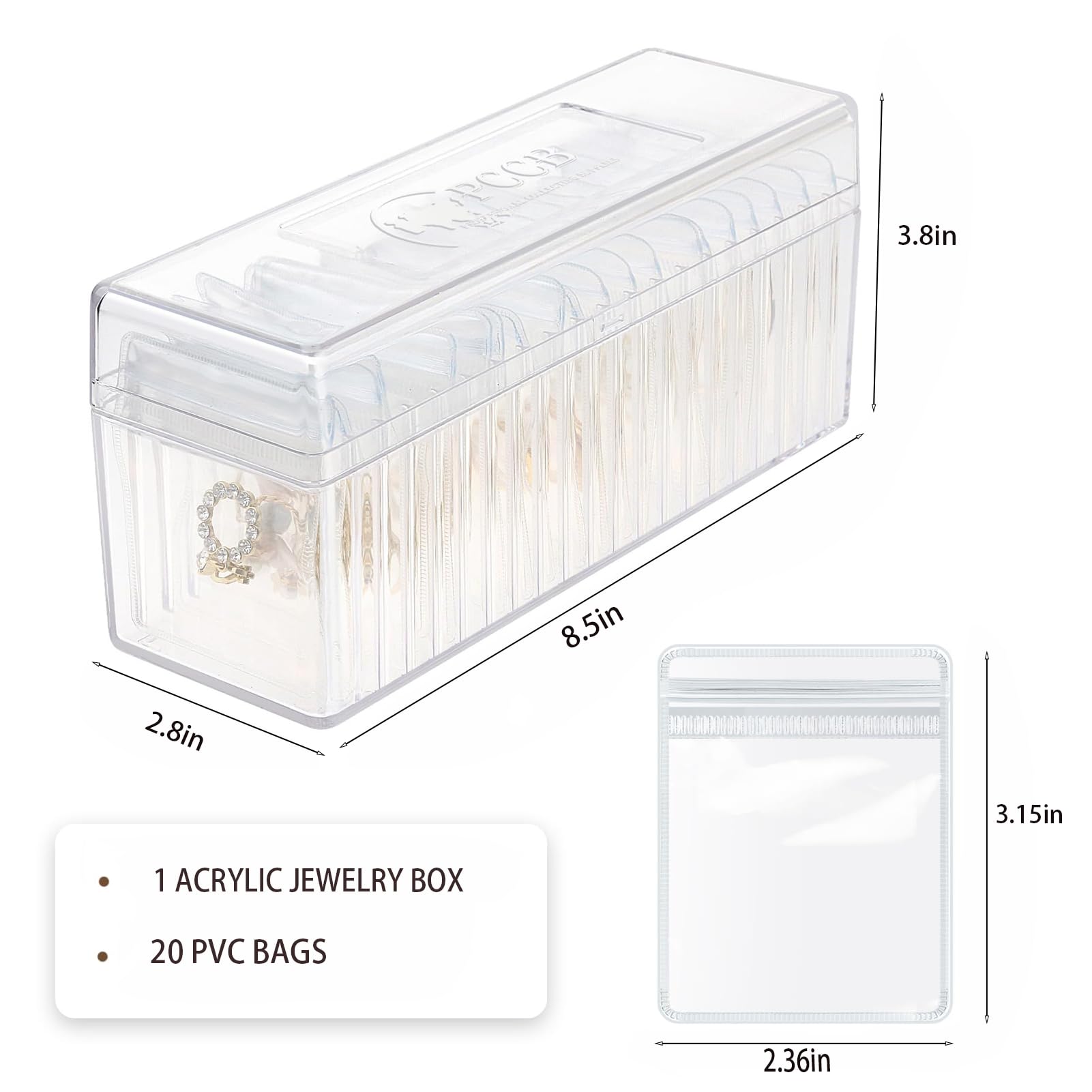 ruizohy Acrylic Jewelry Box Organizer, Jewelry Organizers And Storage with 20 Portable Anti Tarnish Jewelry bags, Clear Jewelry Organizer Holder for Earrings/Rings/Necklaces Gift for Women Girls