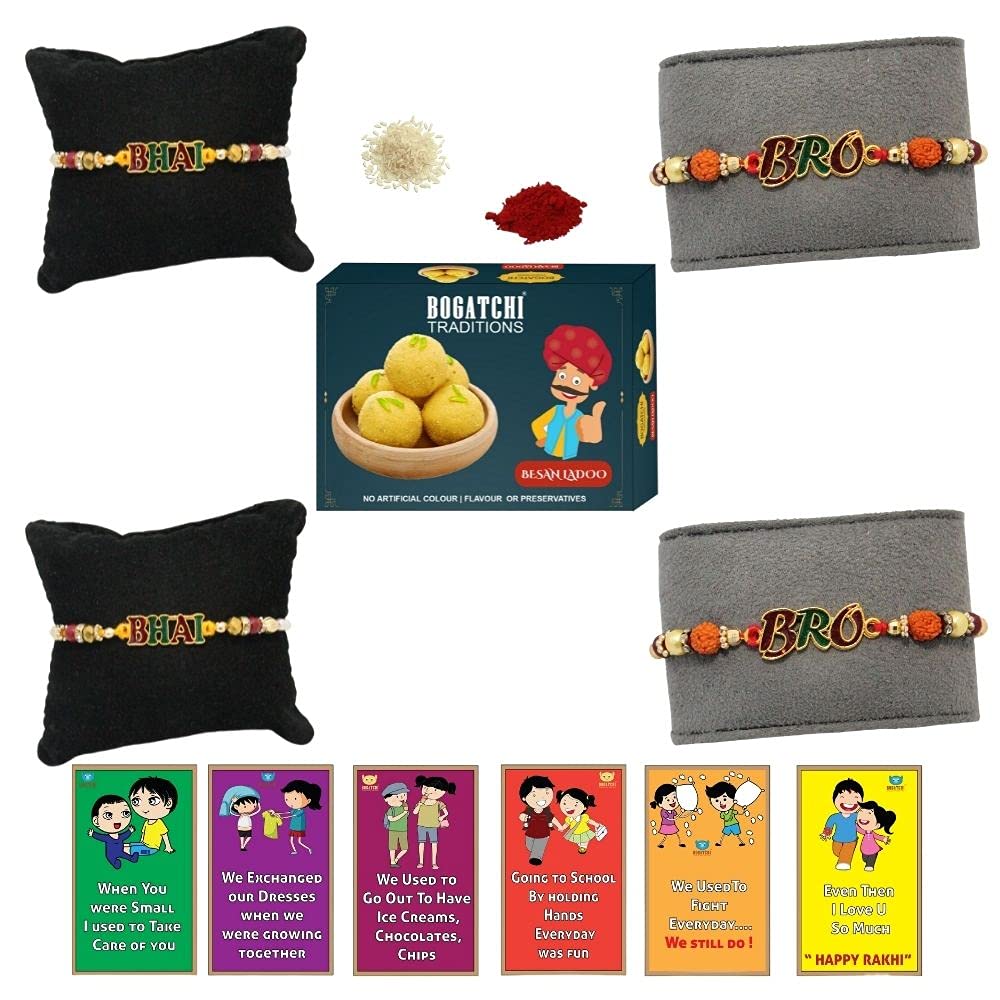 BOGATCHI Rakhi with Sweets, Rakhi for brother with sweets, Rakhi with sweets for brother, Rakhi for brother with gift sweets -Besan Ladoo, 200g + Rakhi Set of 4 +Roli Chawal+ Rakhi Card |BLRKH-4-26-image-8