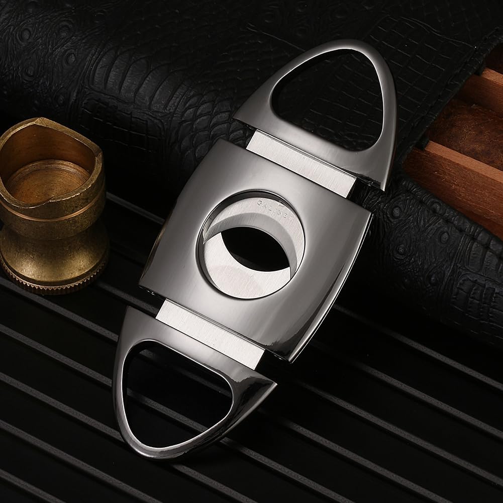 ZUC Cigar Cutter Double Blades Stainless Steel Clipper Guillotine Scissors Home Metal Slicer Tobacco Accessories Tool(B)