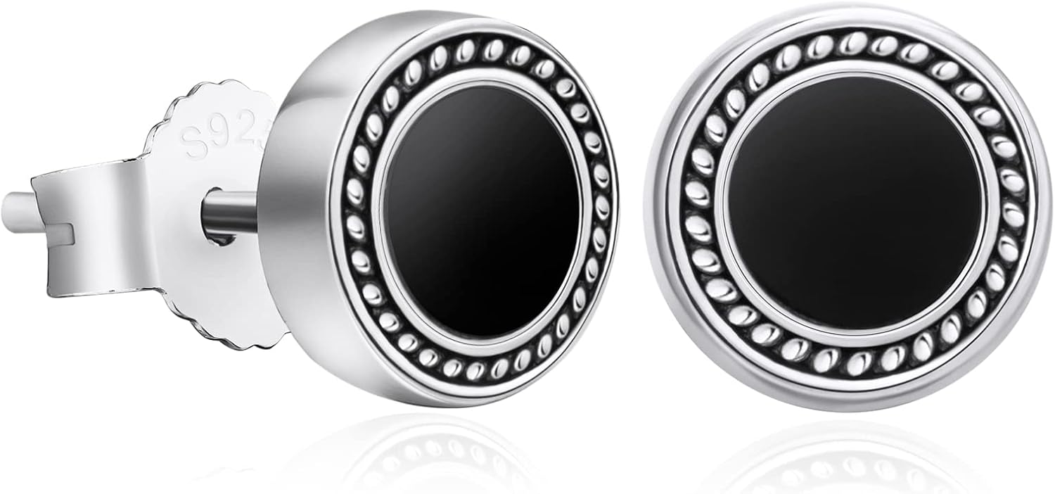 KRKC&CO Men Stud Earrings, Square, 925 Sterling Silver, Iced Out CZ Black, Hypoallergenic, Stylish Hip Hop Look for Men Women, 𝐅𝐚𝐭𝐡𝐞𝐫𝐬 𝐃𝐚𝐲 𝐆𝐢𝐟𝐭 𝐟𝐨𝐫 𝐃𝐚𝐝