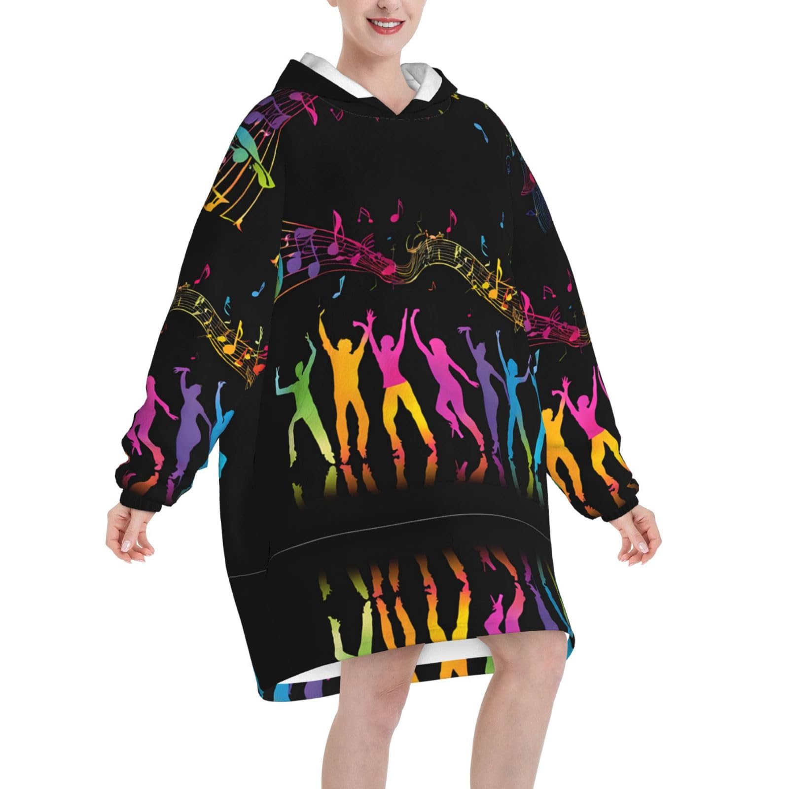 Dance With Music Print - Coperta oversize con cappuccio, in flanella, indossabile, unisex, per adulti, donne, uomini, soffici e confortevoli