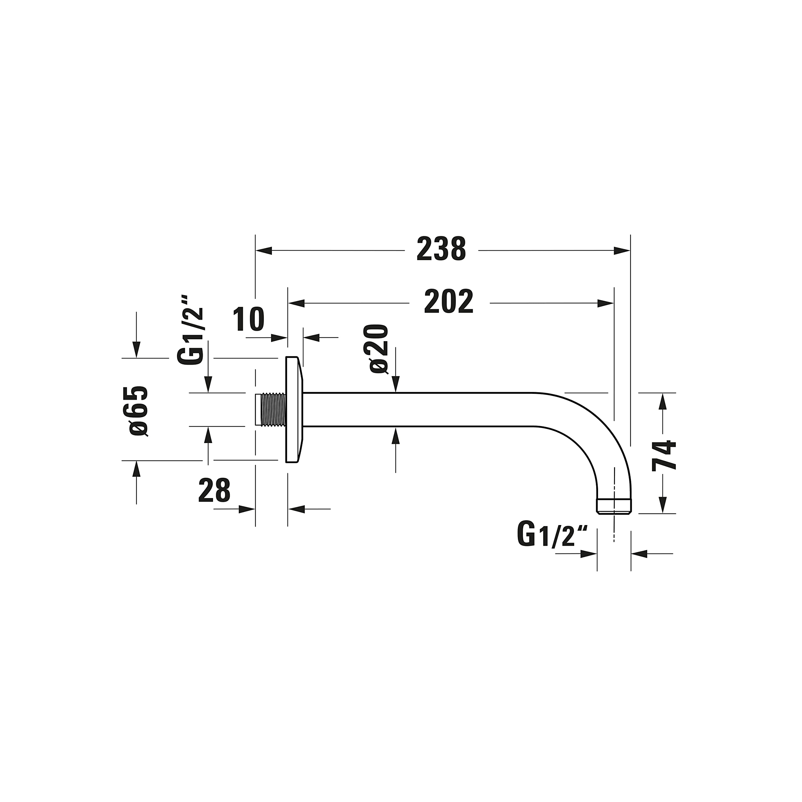 Duravit Universal braccio doccia, Montaggio a parete della doccia, Braccio della doccia 210 mm, rotondo, nero opaco