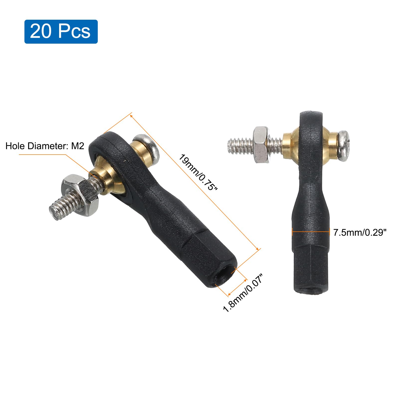 MECCANIXITY M2xL19mm Lever Steering Linkage Tie Rod Ball Head Link Joint End with Nuts for RC Crawler Car Pack of 20