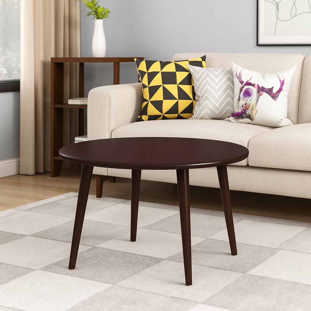 JAL HANDICRAFTS Round Coffee Table for Living Room,Wooden Coffee Table Centre Tea Table, Dining Stacking Table,Contemporary and Home Furnishings (Dark Brown)-picture-23