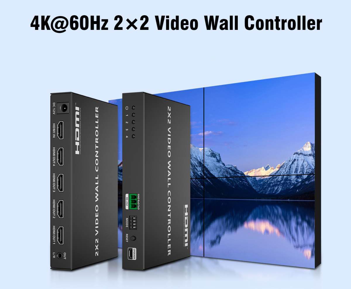 PremiumCord Controller Videowall HDMI 1-4, UHD 4K 2160p 60 Hz, Full HD 1080p, 8 Modalità di Visualizzazione, HDMI 2.0, HDCP 2.2, RS232, DIP Switch, Alloggiamento in Metallo, Nero