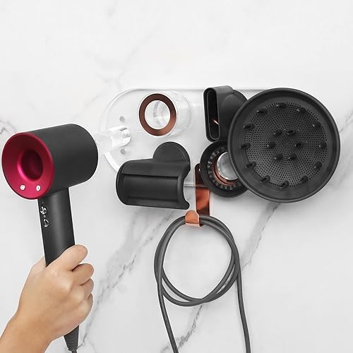 Miniatura 6 de Soporte de pared para secadora de pelo compatible con Dyson Supersónico y accesorios, soporte de almacenamiento acrílico para secadora de pelo para
