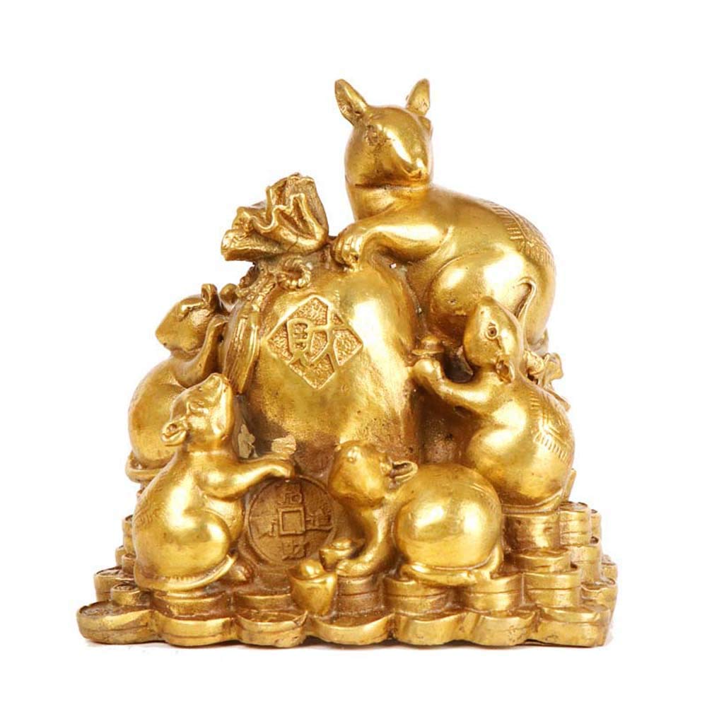 YNIYUJKL Feng Shui Ornaments Pure Brass Zodiac Rat Lucky Bag Statues,Chinese Decor Figurine For Home And Office,Wealth And Good Luck Sculpture