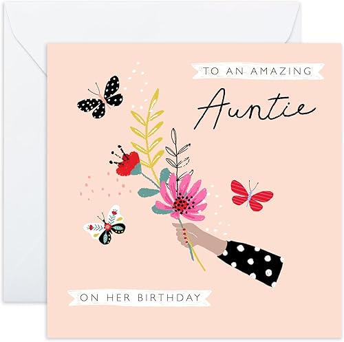 CENTRAL 23 Tarjetas de felicitación para tía de feliz cumpleaños para ella, bonitas mariposas de jardín, elegante tarjeta de felicitación femenina