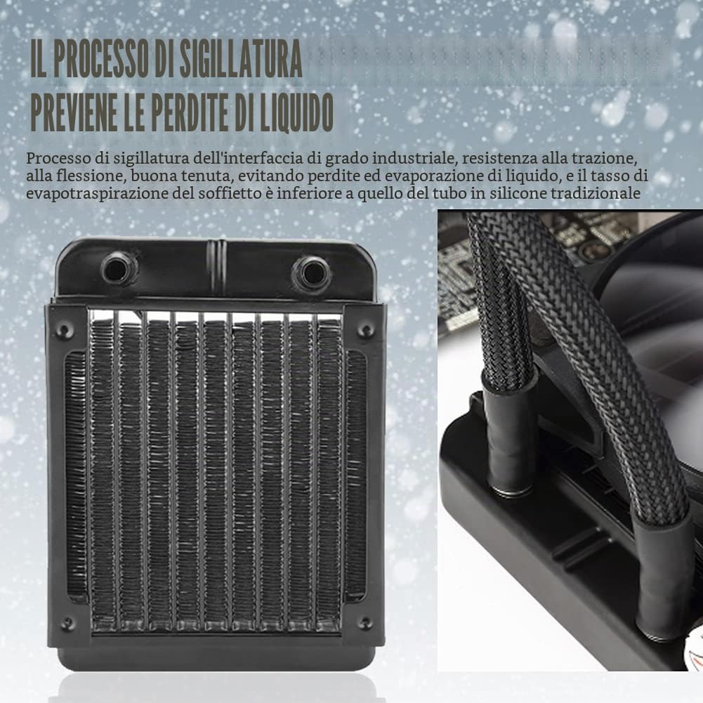 ASHATA Radiatore in Alluminio da 120 mm, Radiatore in Alluminio per Raffreddamento ad Acqua CPU Computer, 10 Tubi Radiatore Dissipatore di Calore da 120 mm per PC Raffreddamento ad Acqua Nero