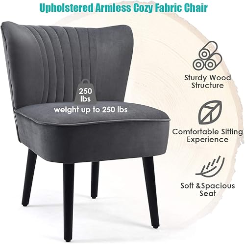 Miniatura 13 de Giantex Juego de 2 sillas decorativas de terciopelo, sillas de club de ocio modernas tapizadas con patas de madera maciza, asiento de esponja