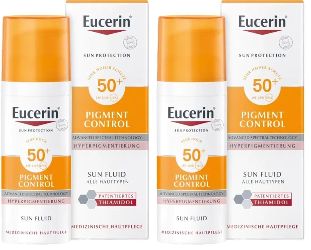 Eucerin Pigment Control Sun Fluid SPF 50+ 50 ml, Crema solare viso 50+ con filtri UVA/UVB, Protezione solare viso 50+ antimacchie e iperpigmentazione, Formula adatta a tutti i tipi di pelle