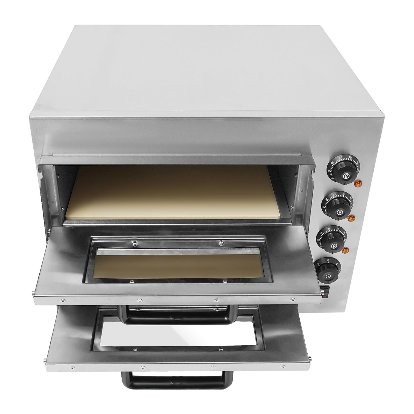 Forno per pizza a 2 piani, 3000 W, forno elettrico per pizza con 2 piastre in cordierite e un paio di guanti, forno per pizza a doppia camera per cucina, ristorante e pizzeria, 50-350 °C