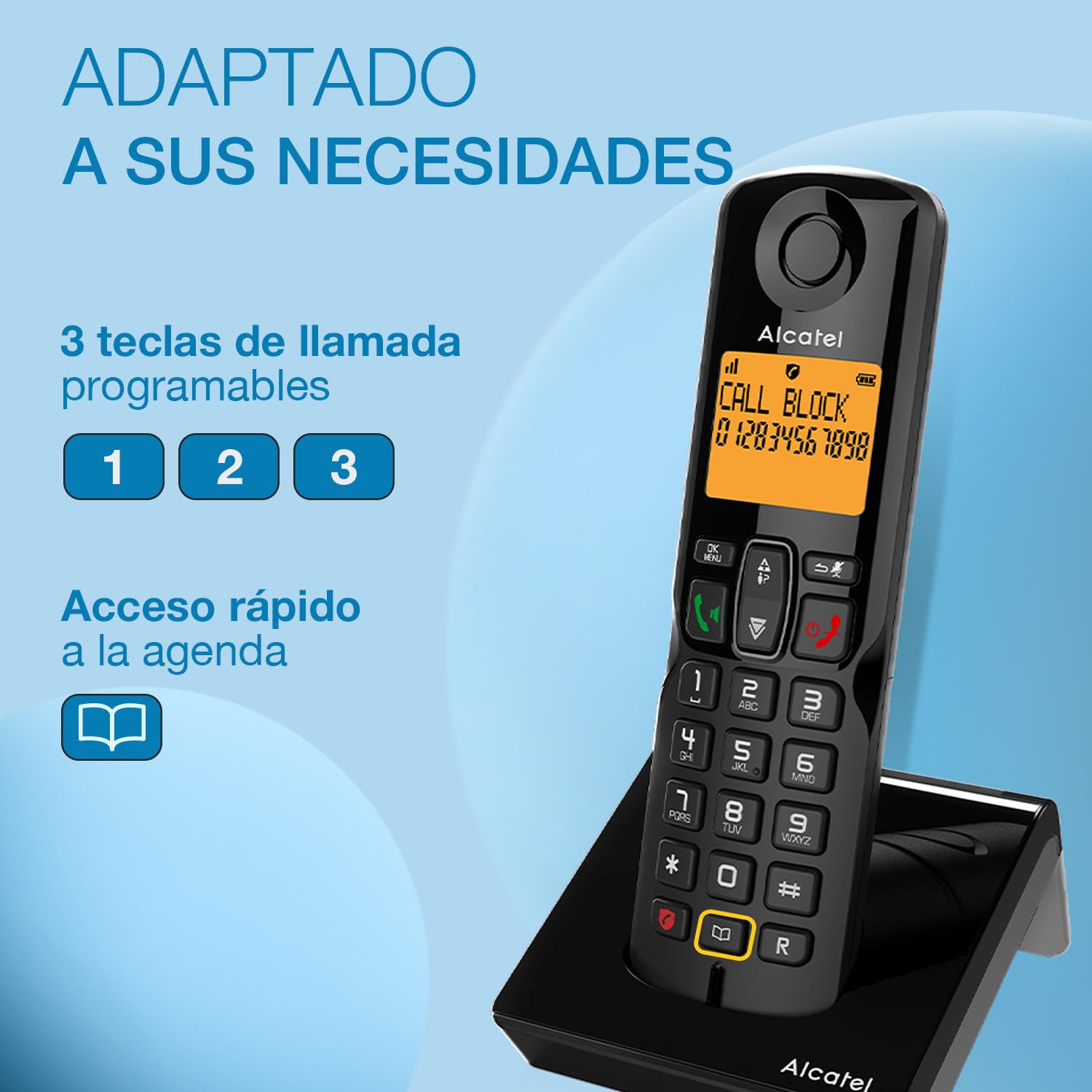 ALCATEL S280 Dúo - Teléfono Inalámbrico DECT - Diseño Compacto - Gran Pantalla Retroiluminada - Manos Libres - Bloqueo de Llamadas - Agenda 50 Contactos - 2 terminales - Negro — view 3