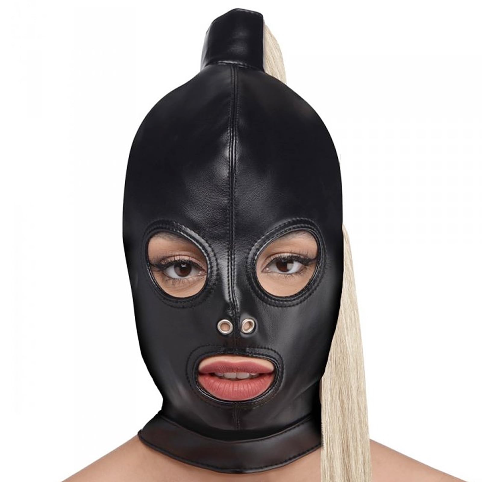 OhMill Black PU Leather Mask Face Cover Erotic Accessory Horse Belike Funny Headwear Cosplay Costume Halloween Dress Up