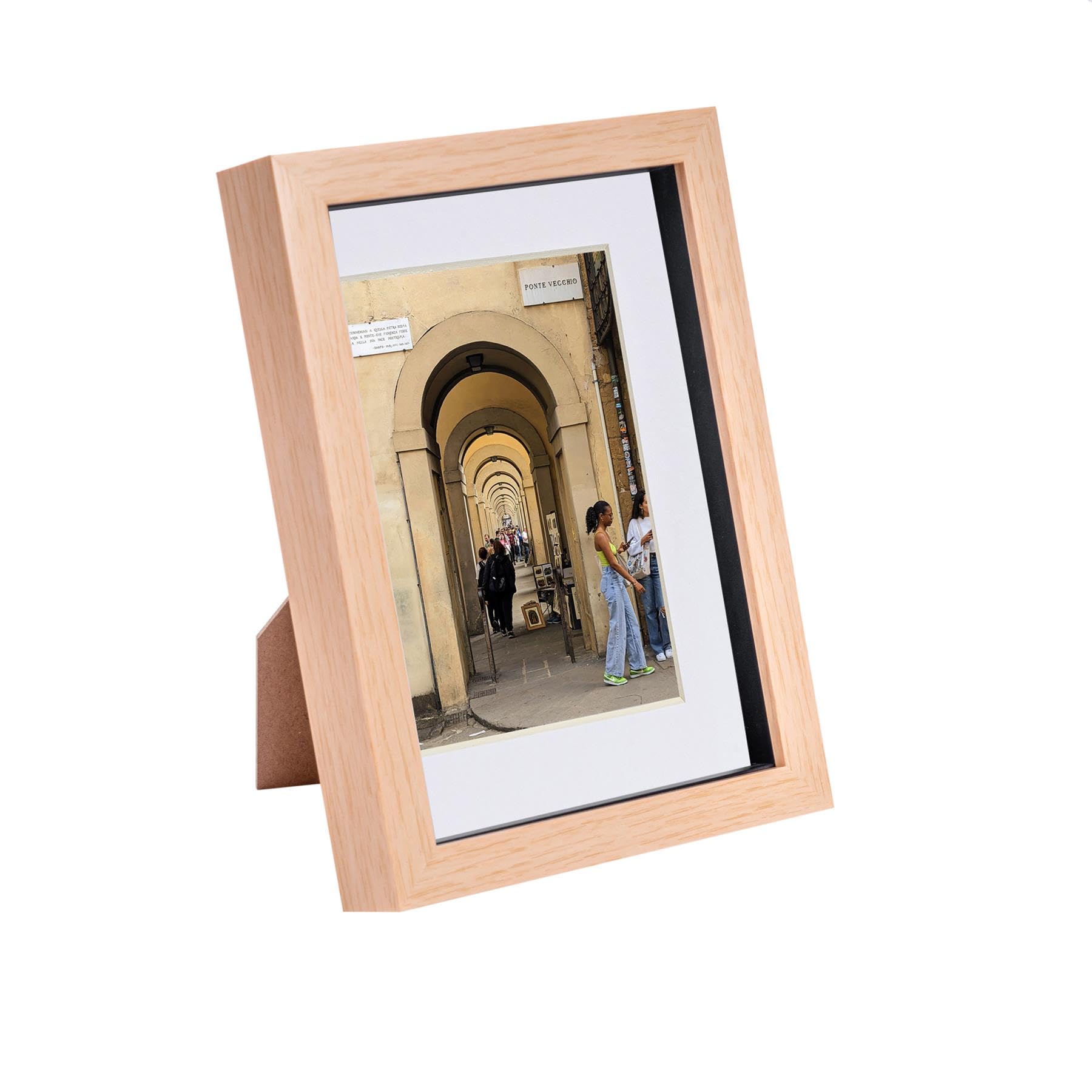 Nicola Spring Light Wood 3D Shadow Box Photo Frame - A5 (6 X 8") - 3D Photo Frame Picture Frame Memory Box Display Case For Photos, Memorabilia, Artworks, Crafts, Decoration, 4 X 6" Mount