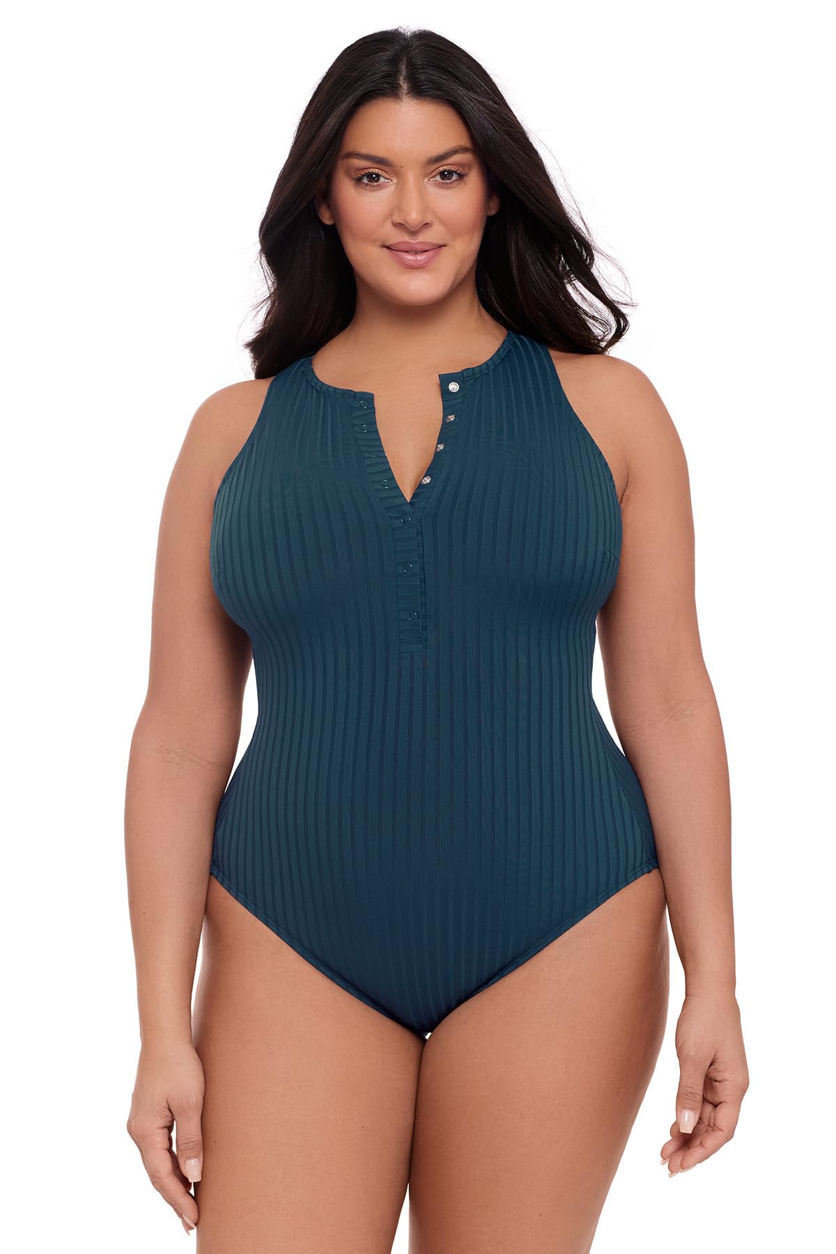 Womens Snap High Neck One Piece Swimsuit-image-29