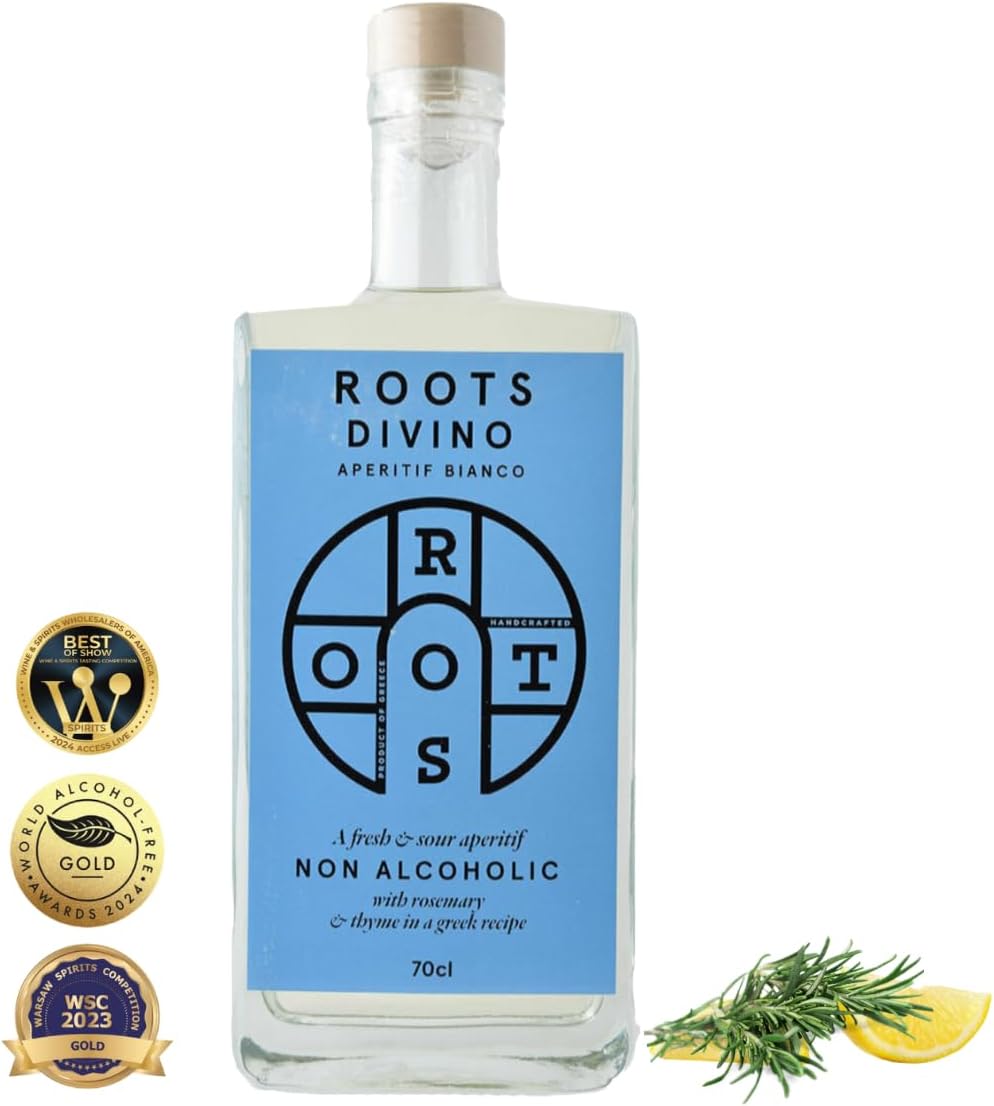 Roots Divino Bianco Vermú sin alcohol, aperitivo a base de vino de Grecia