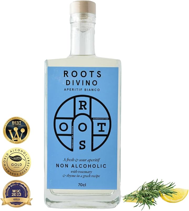Roots Divino Bianco Vermú sin alcohol, aperitivo a base de vino de Grecia