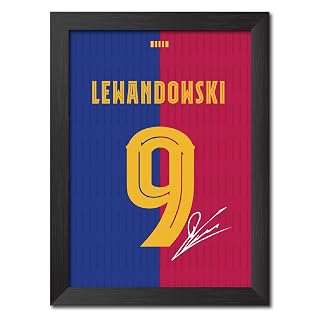 TenorArts Robert Lewandowski Poster Frame Barcelona Jersey Laminated Photo Print Signature Framed Painting with Matt Finish Black Frame (12 inches x 9inches)