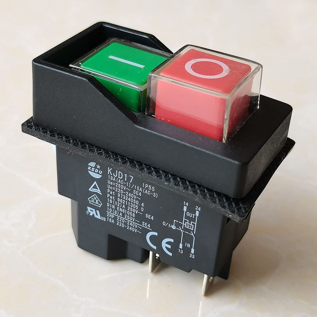 KEDU Interruttore elettromagnetico interruttori a pulsante impermeabili per macchine utensili industriali e utensili elettrici 16(12) A 250V 18A(AC-1)/15A(AC-3) 2HP 220-240V 5E4 (KJD17-4Pins-250V)