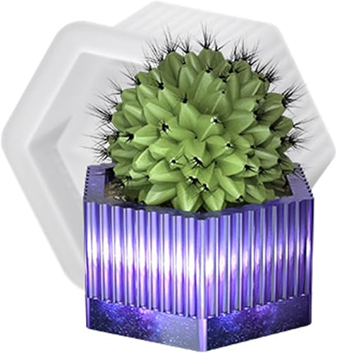 Molde hexagonal de silicona para macetas de hormigón a rayas para suculentas, jarrón de cemento, arcilla, yeso, resina epoxi, caja de almacenamiento