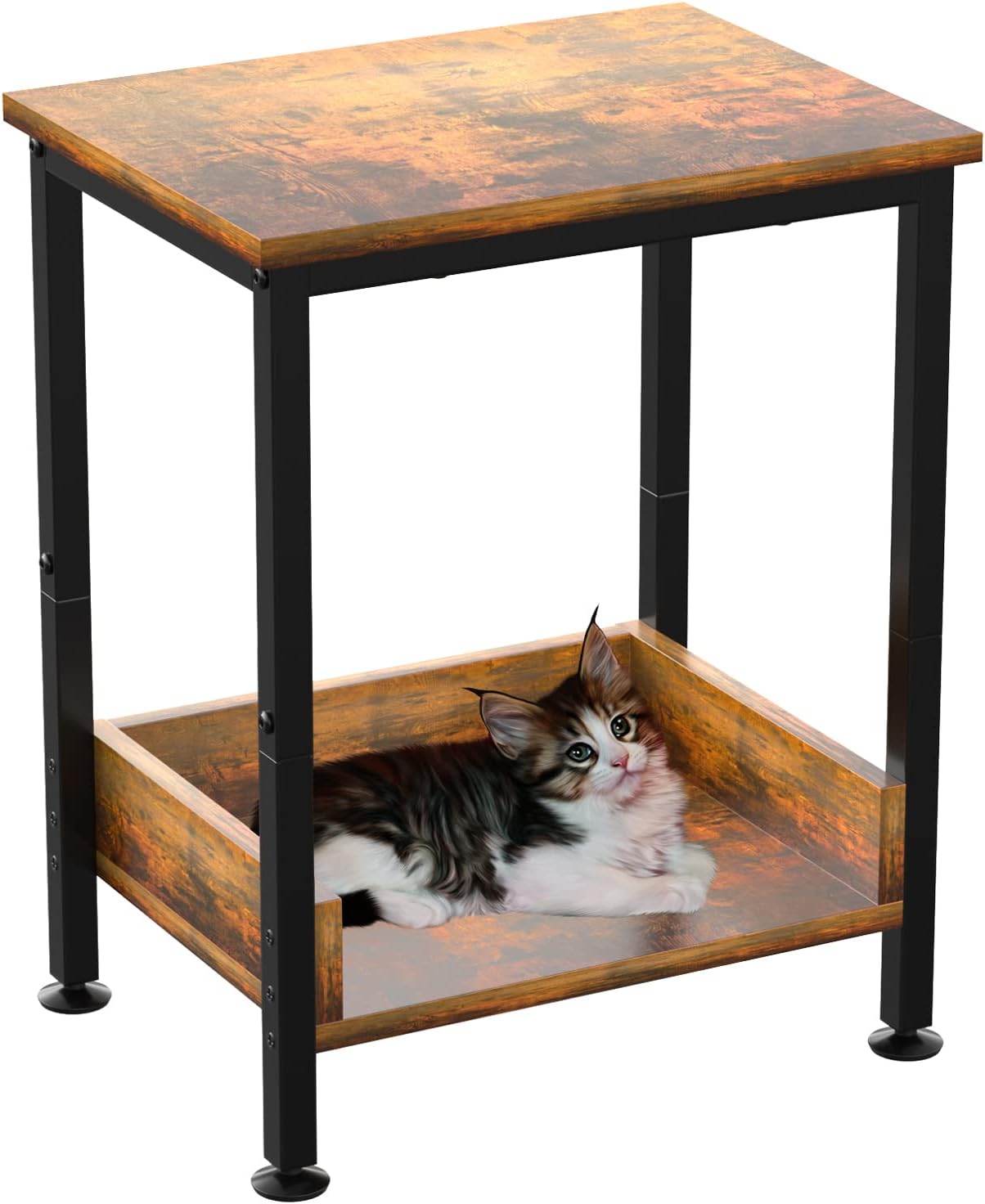 ASTARTH Side Table-2 Tier End Table w/Open Additional Shelf for Storage, Industrial Nightstand-Record Player Stand-Metal Frame for Living Room Sofa Table-15.7' W, Sturdy&Easy Assembly, Vintage Brown : Home & Kitchen