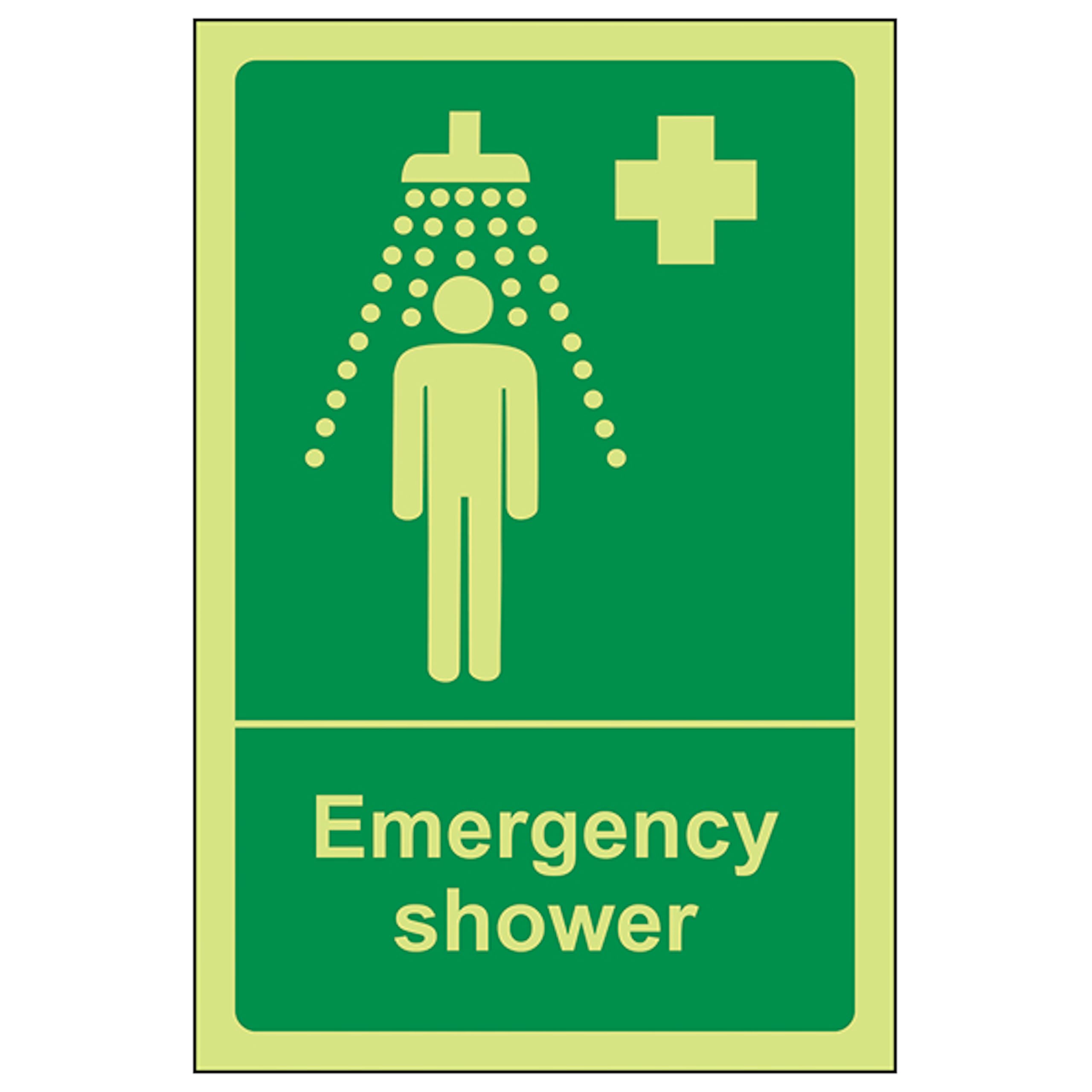 V Safety GITD Emergency Shower - Portrait 100 x 150 mm - Glow In The Dark Self Adhesive Vinyl Safety Sign