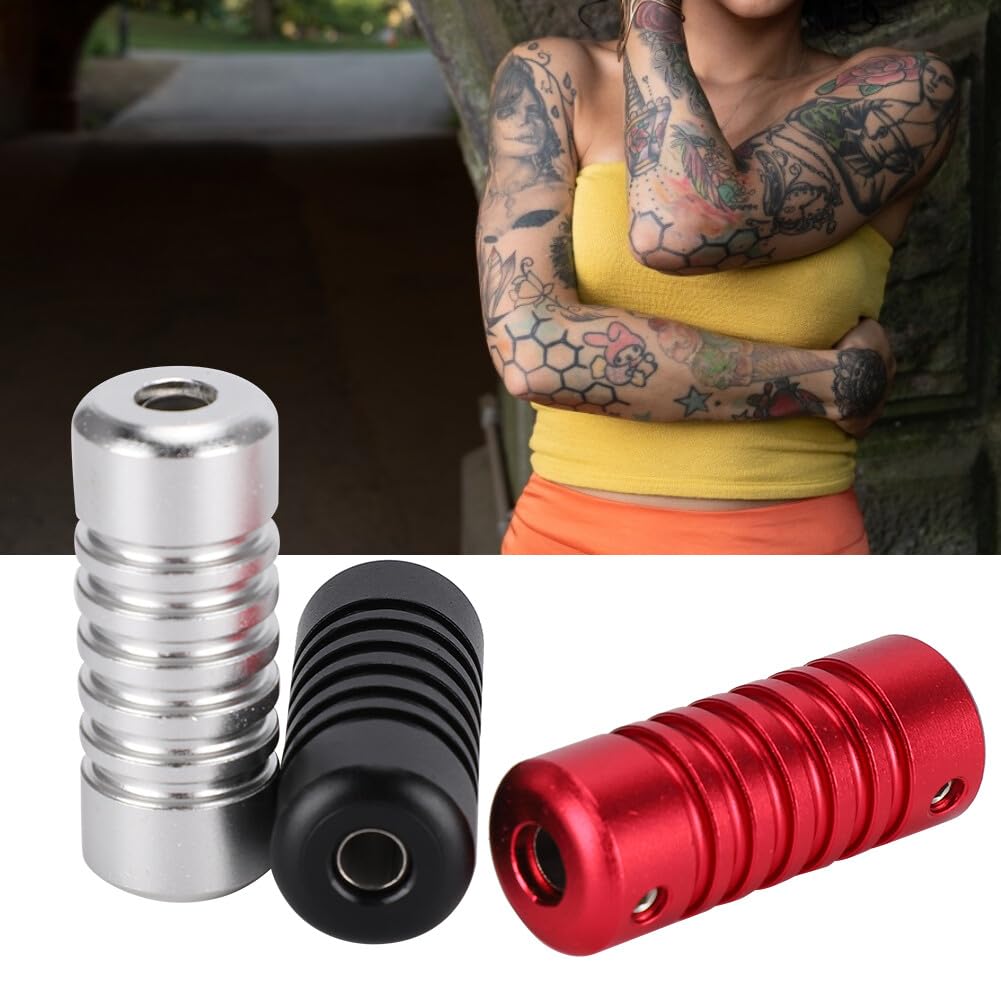Shield plus Tattoo Grip Aluminum Handle – Compatible with Standard Tattoo Machines Gun Part Handle Tube Tip Grips Body Art Accessory (Silver) 4