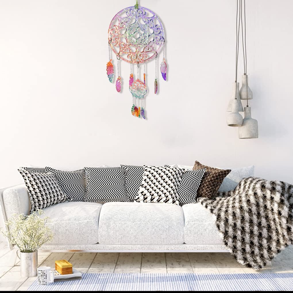 Woohome Dreamcatcher Siliconen Mallen voor Epoxyhars, Dream Catcher Hars Mallen, Muur Opknoping Veer Hanger Sleutelhanger Kit met Jump Rings, String voor Craft Home Decoratie