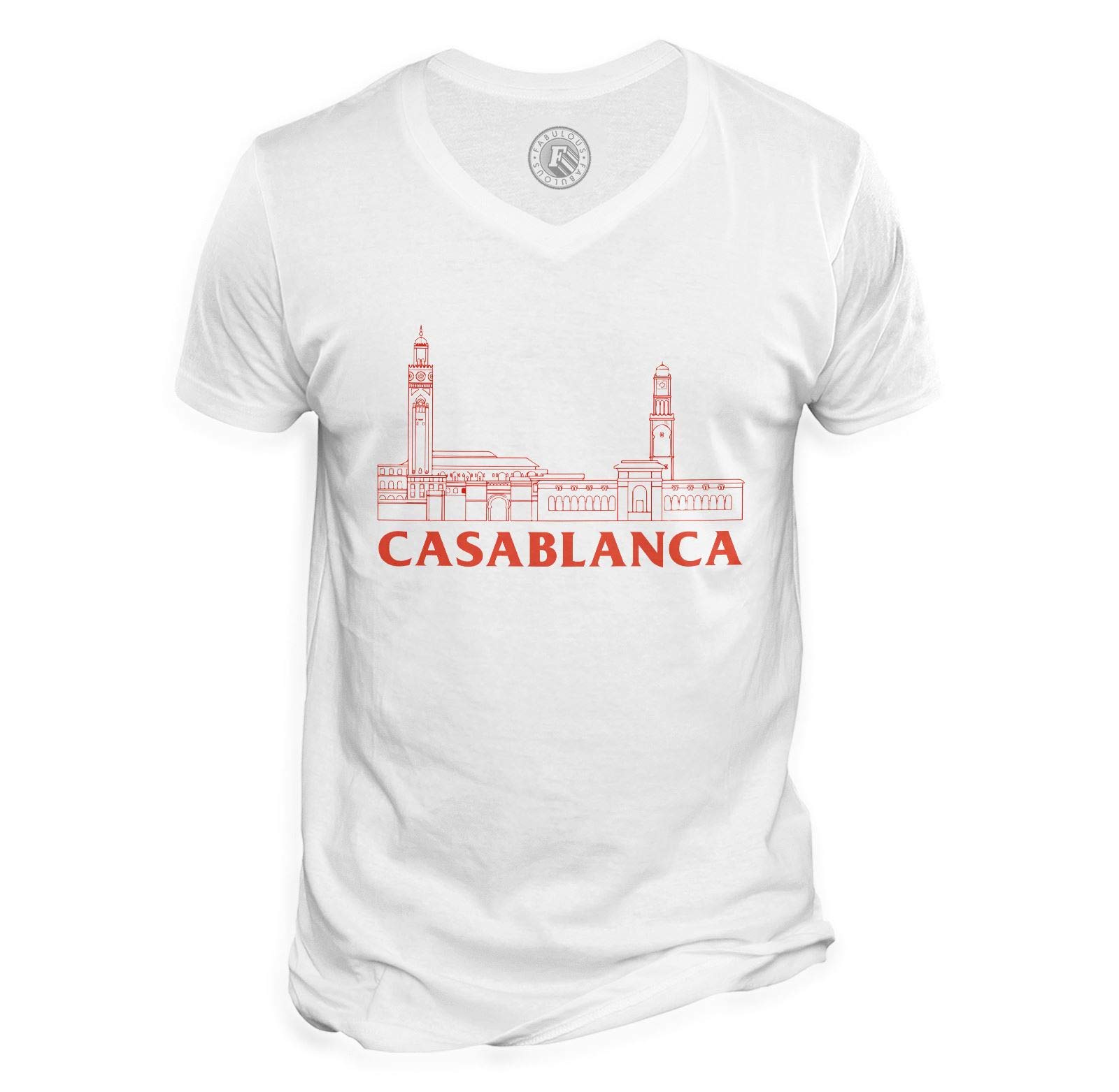 Men's Tee Shirt V Neck Organic Cotton Casablanca Minimalist Travel Morocco Orient