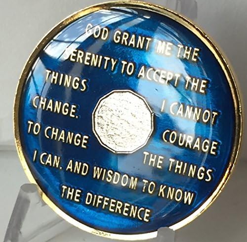 16 Year Midnight Blue AA Alcoholics Anonymous Medallion Chip Tri Plate Gold & Nickel Plated