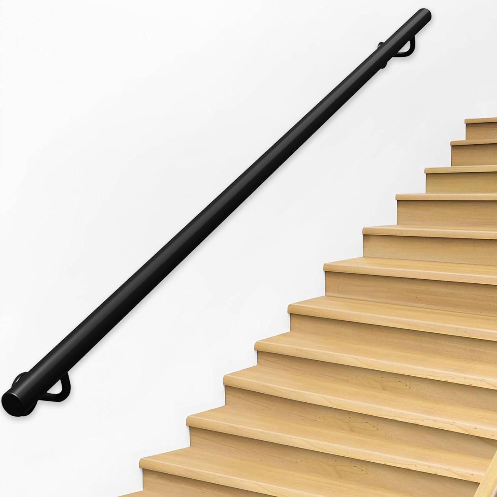 Rampe d'escalier industrielle en fer forgé de 570cm au design épuré mat